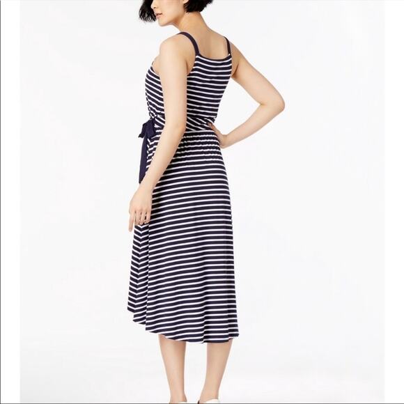 Maison Jules Blue White Striped Sleeveless Dress Hi Low Midi Small - Picture 2 of 6